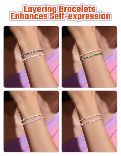 Tennis Bracelets for Women|Classic Tennis Bracelet with 3mm Round Cubic Zirconia|Birthday Anniversary Wedding Valentine's Day Gift for Her Wife Girlfriend Mom-Size 6.5-7.5 Inch4