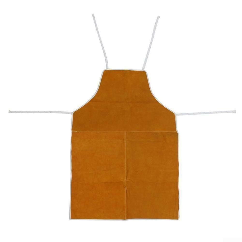 Delantal de Cuero para Soldadura, Delantal de Soldador de Piel de Vacuno Amarillo, 65 x 95 cm, con Correas Ajustables for Cuello y Cintura.