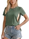 Ecavus Women's Nursing Shirts for Breastfeeding, Hidden Zipper Nursing Tops, Soft Loose Fit Postpartum Tee for Pregnancy Moms Heather Green