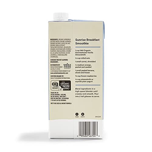 Image of 365 by Whole Foods Market, Organic Unsweetened Vanilla Almond Milk, 32 Fl Oz (Pack of 2)