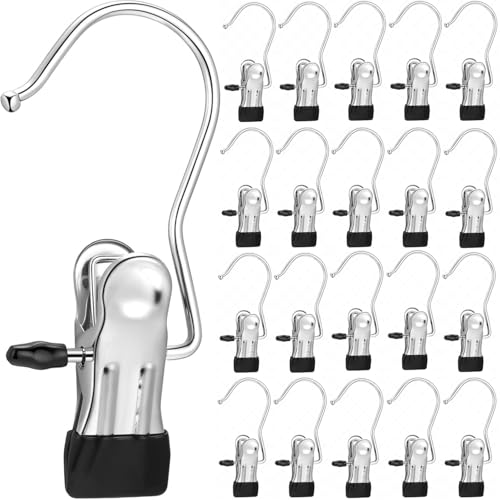 Skroad Paquete de 20 Clips para Colgar, Perchas de Acero Inoxidable para Organizador de Armario, Pinzas para Ropa, Pinzas para Ropa para Jeans, Pantalones, Toallas, Sombreros, Pelucas, Calcetines