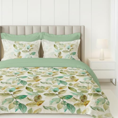 Image of LANE LINEN 100% Cotton Printed King Size Bedsheet - Yellow Leaves | OEKO-Tex Certified, 250TC, Fits King & Double Bed, Botanical Print, Breathable & Wrinkle-Free, Includes 2 Pillow Covers