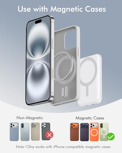 Image of podoru for Magsafe Battery Pack, 5000mAh Magnetic Power Bank with Type-C Cable 20W PD Fast Charging Lighting Input Wireless Portable Charger for iPhone 17 /16 /15 /14 /13 /12 / All Series-Snow White