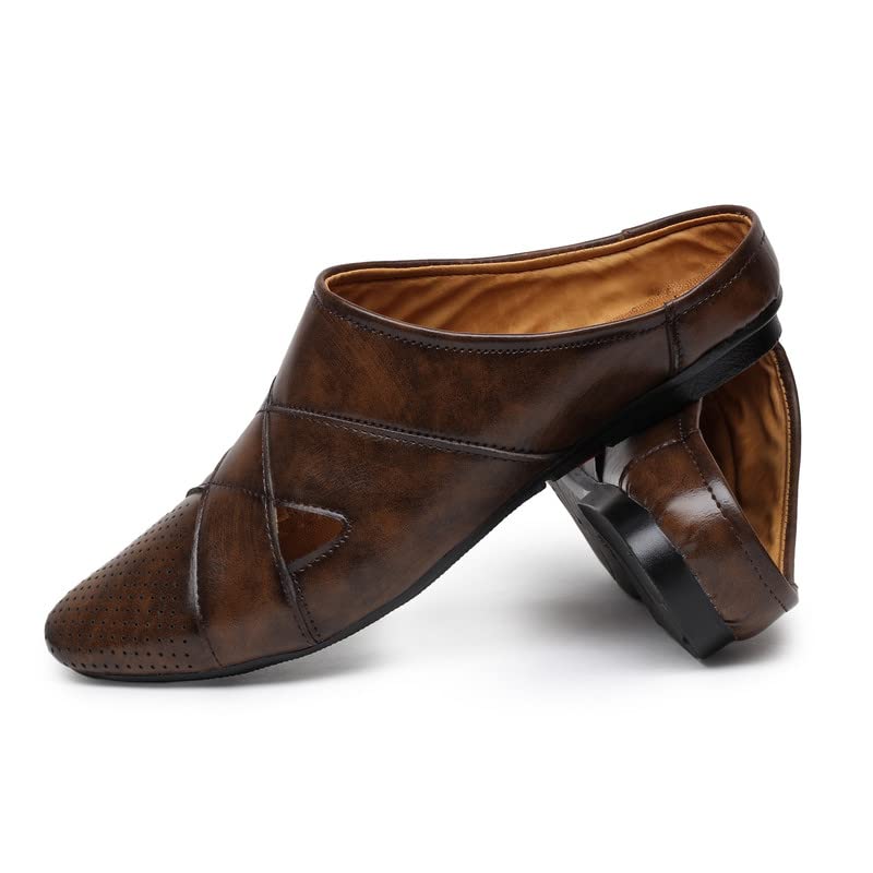 Image of Zixer Summer Urban Men's Shoes Luxury Synthetic Leather Mule Loafers Men's Shoes Handmade Ultra Premium Lightweighted Daily Easy Wear Open Back Half Cut Trending Classic Slip On Shoes for Men