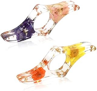 Prasacco 2 Pieces Dried Flower Book Page Holder, Transparent Thumb Ring Page Holder Handmade Flower Resin Reading Bookmark Accessories for Teacher Bookworm Book Lover Gifts