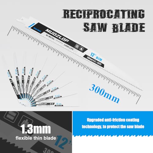 Image of 10 Pack 12 inch Reciprocating Saw Blades Set, 8+10TPI High Carbon Saw Blades, Metal Saw Blades with Organizer Case (10, 8+10TPI /12 inch)