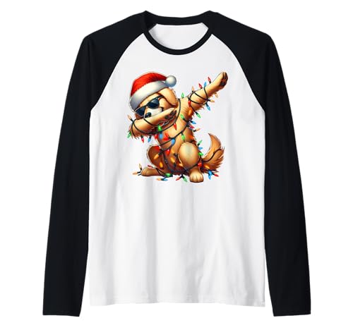 Dabbing Golden Retriever Occhiali da sole Carino Natale Natale Maglia con Maniche Raglan