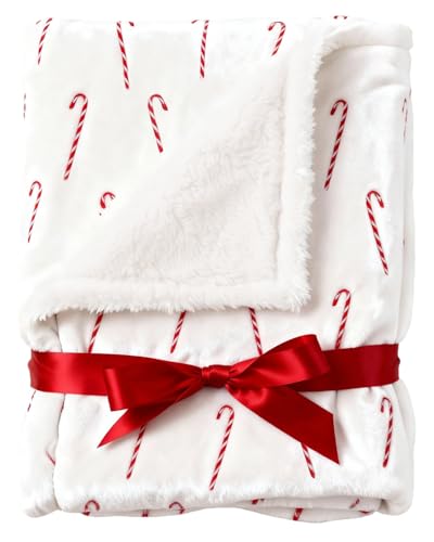 Christmas Sherpa Blanket Throw Size - Reversible Sherpa Fleece Blanket - Super Soft Double Sided Throw for Bed Sofa Couch - Thick Warm Soft & Plush - Cozy Xmas Winter Bedding - Candy Cane 50x60