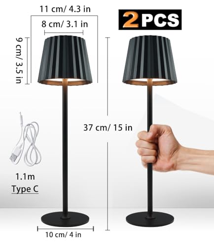 Led Tischleuchte Kabellos mit 3 Lichtfarben, 2 Stück Outdoor Tischlampe Kabellos IP54 Wasserdicht, Led Tischlampe Akku USB Aufladbar Einstellbare Helligkeit für Wohnzimmer, Camping, Bar – Bild 3