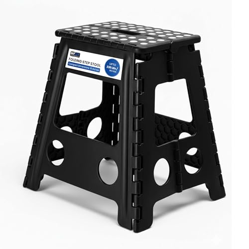 MY DIY Folding Step Stool 15 Inch (40cm) Lightweight Heavy Duty Strong Plastic Stool For Kids & Adults With Easy Carry Handle 150KG Weight Capacity Portable Footstool (Black)