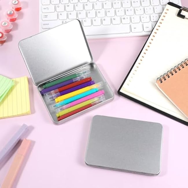 2 Pcs Rectangular Metal Tin Box with Lid 7.1 x 4.7 x 0.6 Portable Storage Box Containers Mini Silver Storage for Drawing Pin Candies Jewelry Crafts