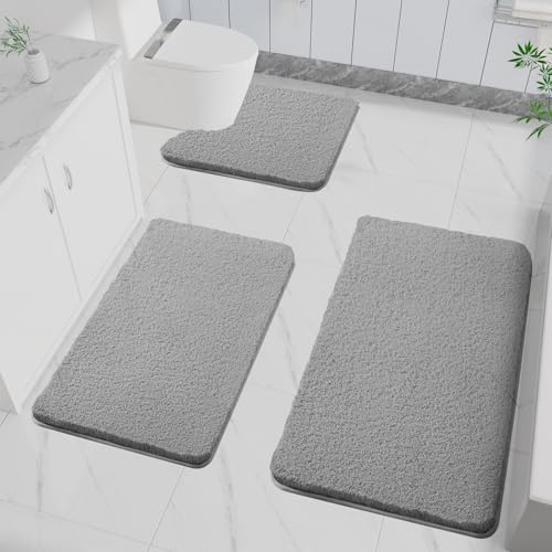LUOJINYI Lot de 3 tapis de bain antidérapants, doux, absorbant l'eau, en microfibre, pour la salle de bain, lavable en machine, pour baignoire, douche et...