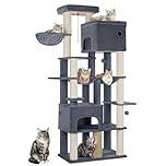 Hzuaneri 185 cm Large Cat Tree, XL Heavy Tall Cat Tower for Maine Coon, Multi-level Cats Climbing Tower with 2 Condos and 10 Sisal, 2 Hammocks, Light Grey MS17918LG