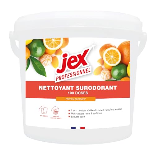 JEX Professionnel - Doses Nettoyantes surodorantes - 2en1- Nettoie et parfume - Toutes les surfaces - Parfum agrumes - 100 doses - Fabrication française