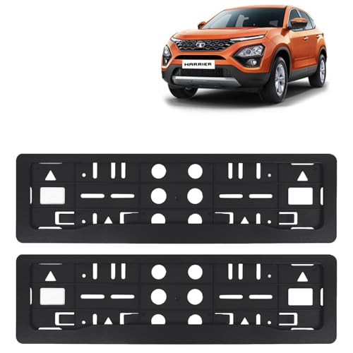 Image of KINGSWAY Harrier Car Number Plate Frames for All 2019 to 2023 Models of Tata Car Registration Plate Holders, Black Licence Plate Covers (Front and Rear), Universal Size 51.5 x 14.5 cm