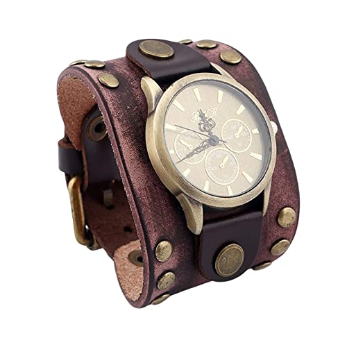 Bracelet montre homme en cuir synthétique vintage et cadran ornemental chic