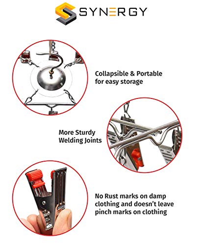 Synergy 25 Clips Stainless Steel Heavy Duty Square Cloth Hanger/Clothes Stand for Drying/Clothes Drying Stand/Hanger with Clips/Baby Clothes Dryer/Undergarments Hanger (SY-CS13)