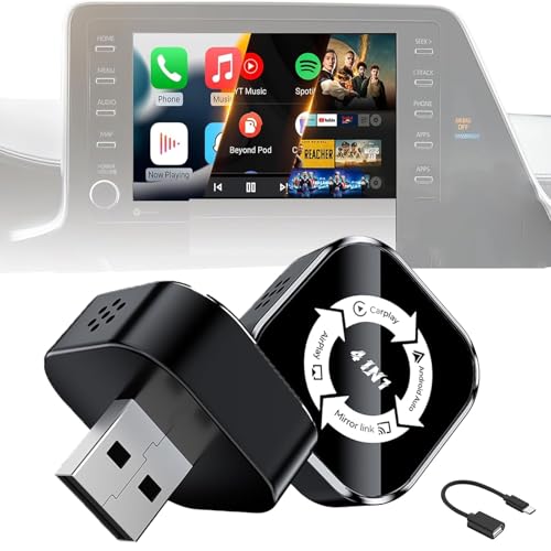 Tefire 4 in 1 Wireless CarPlay Adapter For Factory Wired CarPlay Cars 5.8Ghz Stable Screen Mirroring Android Auto Bluetooth Calling Universal for iPhone Android (black white)