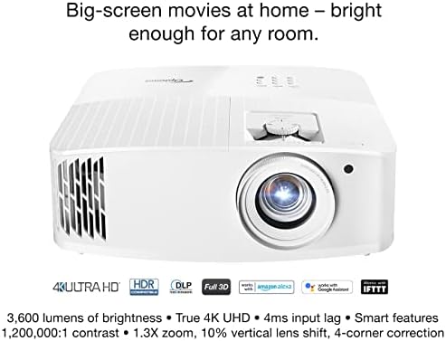 Optoma UHD55 4K Ultra HD DLP Home Theater and Gaming Projector, Built-In Speaker