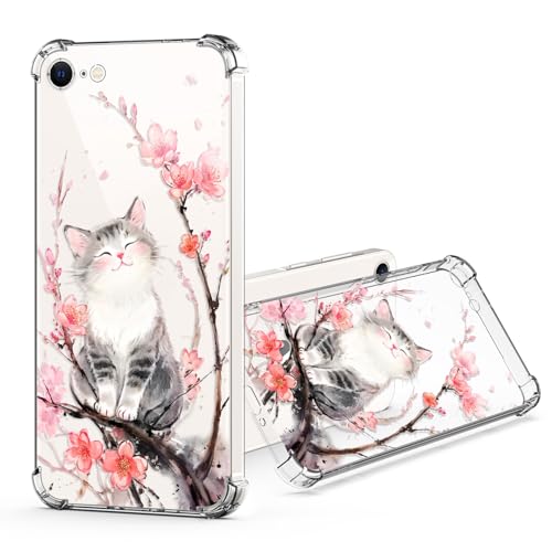 JRIANY pour iPhone SE 2022 / SE 2020 / iPhone 7/8 Transparente Coque, Souple TPU Silicone Protective Case Cover avec Fleur Floral Motif Antichoc Protection...
