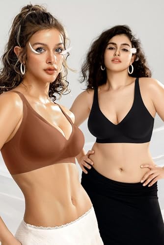 Image of Vertvie Jelly Wireless Bras for Women Push Up Plunge Seamless T-Shirt Bras No Underwire Supportive Full Coverage Bralettes