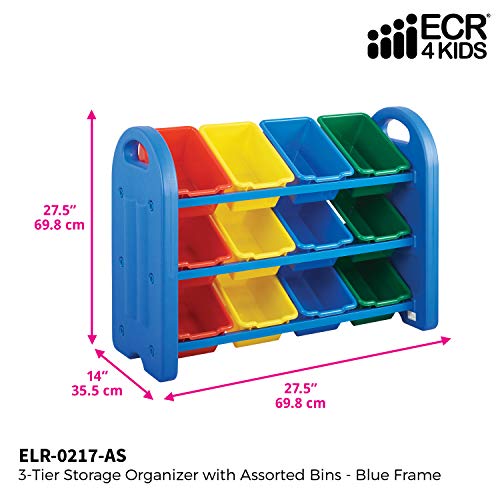 Ecr4Kids 3-Tier Toy Storage Organizer With Bins, Blue With 12 Assorted-Color Bins, Greenguard Gold Certified Toy Organizer And Storage For Kids’ Toys, Kids’ Toy Storage (Elr-0216) #TOP1