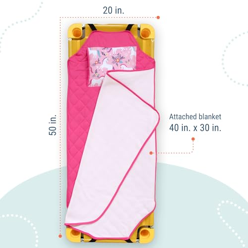 Image of Wildkin Modern Kids Nap Mat with Pillow for Girls - Cotton Blend, Elastic Straps, Toddler Sleep Mat for Daycare, Preschool, Kindergarten & Travel, Ages 3-7, Machine Washable - Magical Unicorns
