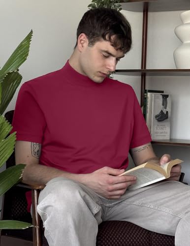 Image of COOFANDY Mens Mock Turtleneck Shirts Casual Premium Cotton Short Sleeve Shirt Basic Half Neck T-Shirts