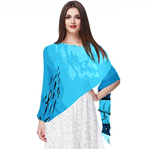 Foulard marin femme mousseline de soie étoilée écharpe d'été légère motif crabe
