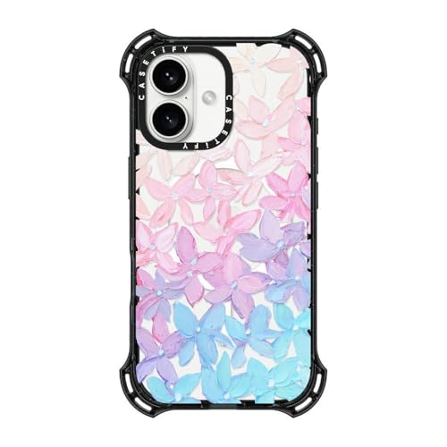 CASETiFY Bounce Case for iPhone 16 [Shockproof / 21.3 ft. 6X Military Grade Drop Protection/Compatible with Magsafe] - Clear Hydrangea Blooms - Clear Black