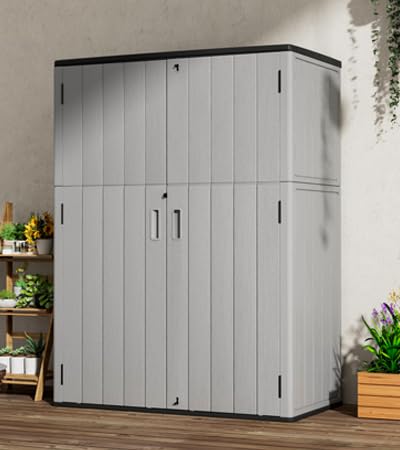 Image of Mrosaa Outdoor Storage Shed Waterproof,Resin Storage Sheds Outdoor with Floor,Outdoor Storage Cabinet for Garage Storage, Pool Storage, Bike, Garden (57Cu.ft)