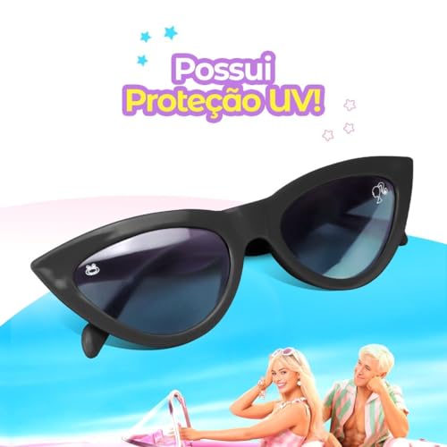 Óculos de Sol Feminino Estilo Gatinho Barbie Rosa Preto Lentes de Proteção UV Cores Clássicas Acessó