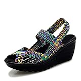 Veroders Sandalias de cuña con plataforma para mujer, cuñas cerradas para mujer, zapatos Mary Jane, zapatos elásticos negros, zapatos tejidos, Vd-336multicolor, 43 EU