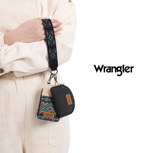 Image of Wrangler Western Keychain Wristlet Wallets for Women Retro Dual Pouch Wristlet Credit Card Holder Wallet with Zipper Pocket WG2214-W0051BK