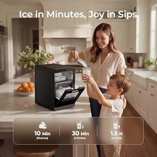 ipolo Nugget Ice Maker Countertop: 44lb/Day, Self-Cleaning, Black Stainless Steel, Portable, Soft Chewable Pebble Ice Machine for Home Kitchen, RV & Office