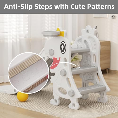 XJD Kinder Rutsche Outdoor & Indoor mit Basketballkorb Babyrutsche ab 1 Jahr Kleinkinder Rutsche Wasserrutsche Gartenrutsche für Kinder Weiß