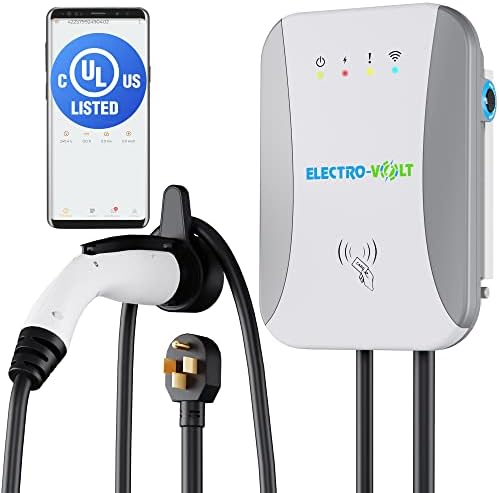 Electro-Volt Level 2 EV Charger - Up to 40Amp, 240V, NEMA 14-50 Plug, IP65 Indoor/Outdoor Car Charging Station – UL, FCC and Energy Star Certified and 18-Feet Premium Cable | Smart APP Control