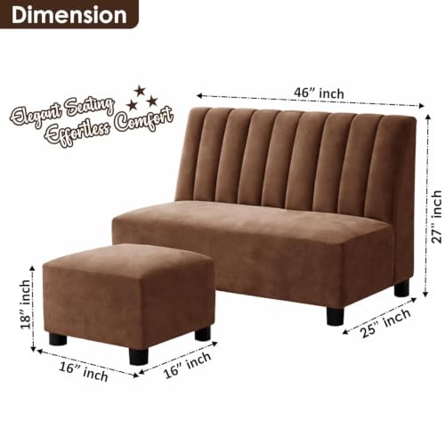 Image of Rosebell Sofa Set with Ottoman Combo 2 Seater Sofa Set with Matching Footstool Velvet Fabric for Living Room, Office & Bedroom Guest Room - Brown Color