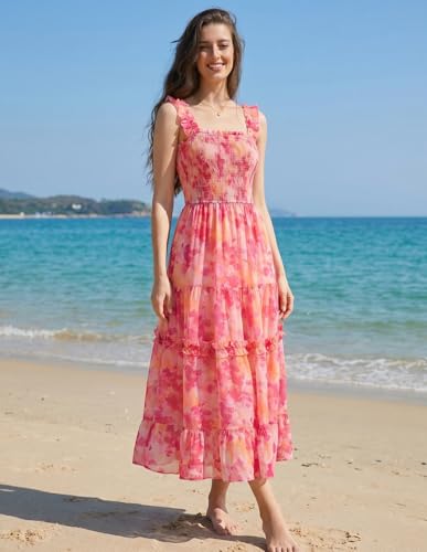 Image of Scarlet Darkness Floral Dress for Women 2026 Flowy Sundress Smocked Cottagecore Dresses