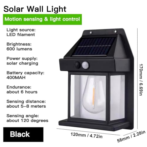 Image of Solar LED Light Outdoor Waterproof | Garden, Balcony & Home Wall Lamp | Warm Yellow Solar Light with Motion Sensor | Solar Wall Light Fixture for Outdoor Use (Pack of 1)