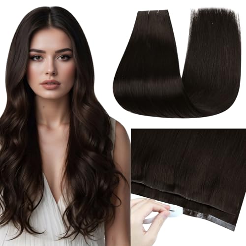 Image of Full Shine Tape in Weft Hair Extensions, Darkest Brown 18 Inch | 50g 1 Piece, Tape in Weft Hair Extensions, Invisible Hand Tied Weft Seamless Skin Base for Party Styling