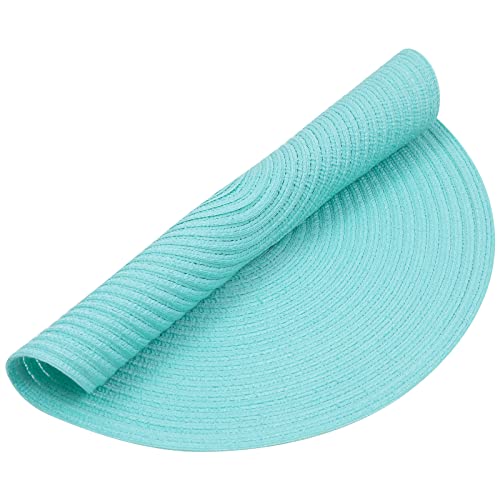 Image of SHACOS Round Placemats Set of 6 Washable 15 inch Round Table Mats Cotton Polyester Woven Braided Place Mats for Dining Table (Aqua, 6)