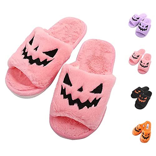 ToatlHeal Pink Halloween Pumpkin Slippers,Fluffy Pumpkin Slippers,Non-Slip Soft Halloween Pumpkin Slippers for Women. (Pink,39) Cover