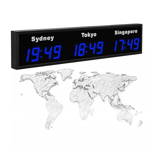 Horloge murale à 4 fuseaux horaires, horloge numérique LED changeante pour entreprises multinationales, hôtels, bureaux