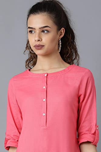 Image of W for Woman Women Cotton Blend Round Neck Solid Regular Kurta