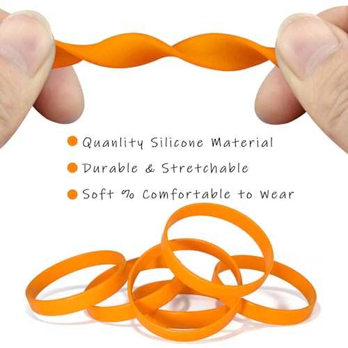 Image of Morcheiong 12 Pieces Silicone Bracelets- Orange Color Blank Rubber Wristbands for Adults Teen Party Favors