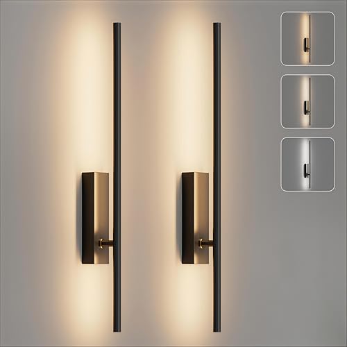 Coinmit 2 Stück LED Wandleuchte mit Fernbedienung Schwarz - 60CM, 18W 330° Schwenkbar, 3000K-6000K, mit Dimm- und Timing-Funktionen, für Wohnzimmer, Schlafzimmer, Flur, Küche