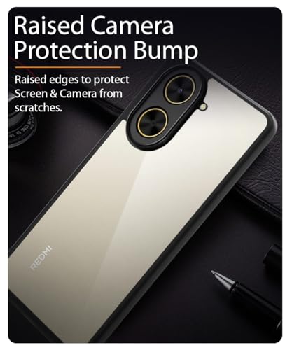 Image of WOW IMAGINE Shockproof Hybrid Back Cover for Redmi A5 | Poco C71 | Hard Slim fit Back Case | PC & TPU | Clear Transparent Case - Black