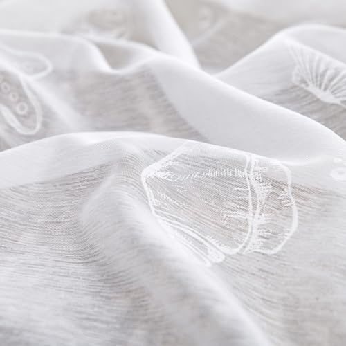 jinchan White Sheer Curtains for Living Room Bedroom Coastal Nursery Curtains 84 Inch Long Beach House Voile Transparent Seashell Seahorse Printed Window Treatments Set Rod Pocket 2 Panels - Image 3