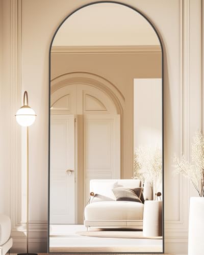 Full Length Mirror, 58"x19" Arched Floor Mirror Freestanding, Floor Standing Full Body Mirror with Stand for Bedroom, Hanging Mounted for Living Room Cloakroom, Black